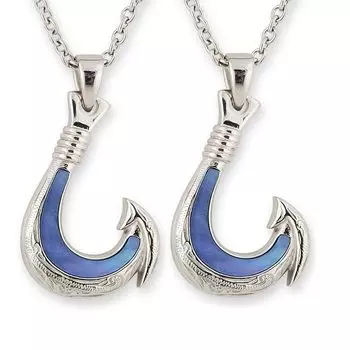 Aloha lokahi Hawaiian Jewelry Pair Necklace Surgical Stainless Steel Fish Hook Shell Scroll Navy Shell Azuki Chain Steel Width (Aloha Lokahi)