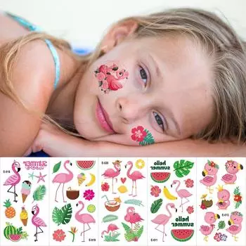Aloha Summer Flamingo Waterproof Tattoo Sticker, Children S Summer Beach Party Face Sticker opp Packaging