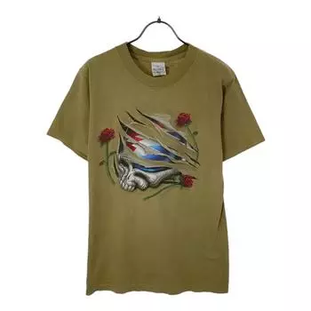 ALORE 90-х годов Сделано в США Принт Футболка с коротким рукавом S хаки Старый винтажный Мужской Б/у