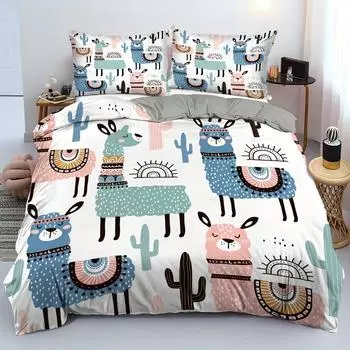 Alpaca Printed Down Quilt Cover Three-Piece Quilt Cover Digital Printing Bedding Home Textile EU single 135*200