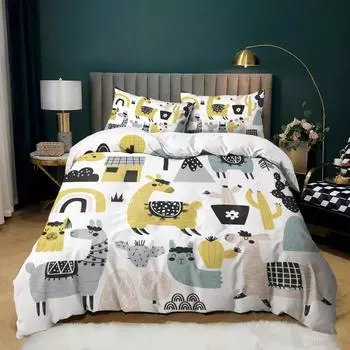 Alpaca Small Fresh Three-Piece Love Girl Kit Quilt Cover Bedding 135 * 200 (two-piece set) 90g