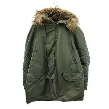 ALPHA 90s Made in USA Old Cotton filling Flight jacket L Faux fur hood Men s Used