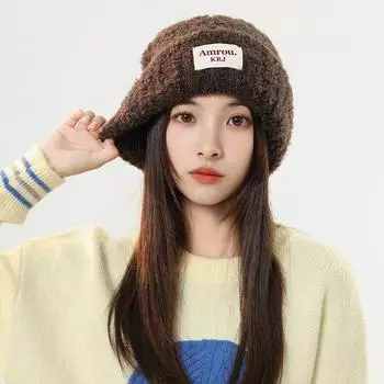 Alphabet cloth wool hat women s winter thickened windproof ear protection warm knitted hat autumn and winter versatile cold hat hat circumference 56cm-60cm чёрный