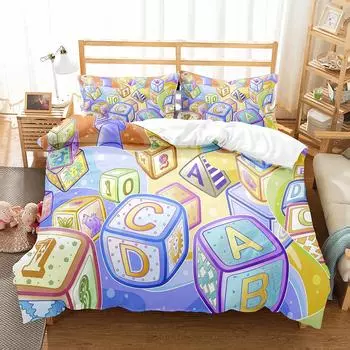 Alphabet Duvet Cover Set Colourful Letter Pattern Polyester Comforter Cover King Queen Full Size for Kids Boys Girls Bedding Set EU single(135x200cm)