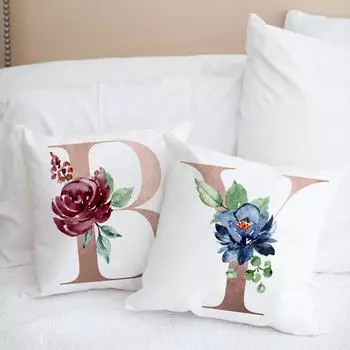 Alphabet Flowers A-Z Marry Pillowcase Home Cushion Cover Decor Sofa Living Room Decorative Polyester Pillow Cases Wedding Gifts