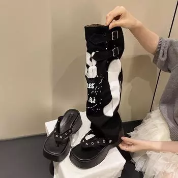 Alphabet graffiti canvas trousers pleated stacking boots niche design boots women s new cool boots 35