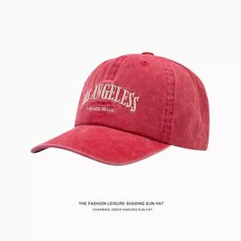 Alphabet Peaked Cap Washed Do the Old Cowboy Deep Top Retro Wide Brim Hat Female Spring and Summer Show Face Small Male Baseball Cap Washed Los Angeles-Red Adjustable