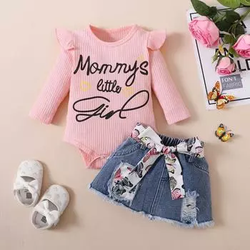 Alphabet Print Baby Romper Set - Bow Pants Two-Piece Outfit 12 розовый