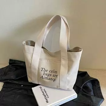 Сумка через плечо из холста с принтом алфавита, женская, большая вместительная сумка-тоут из ткани, сумка для походов в магазин, переносная сумка для покупок