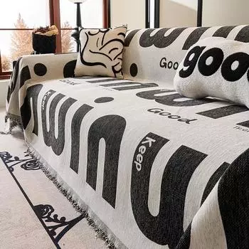 Alphabet Printed Chenille Sofa Cover, Living Room Sofa Blanket, Sofa Cover Protector Anti Cat Scratch 3 Seater Sofa Cover 180x130cm