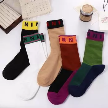 Alphabet Retro Harajuku For Women Korean Style Socks Middle Tube Hosiery Women Wool Socks Cotton A