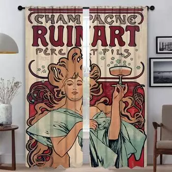 Alphonse Mucha Curtains for Living Room Curtain for Room 2 Panel Home Interior Curtains Shades Partition Halloween Decoration W50xH70cmx2pcs-CL