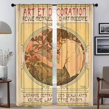 Alphonse Mucha Home Interior Curtains for Living Room Curtain Shades Blinds Partition Tulle for Bedroom Halloween Decoration W50xH70cmx2pcs-CL