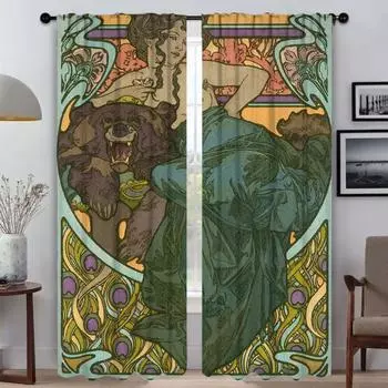 Alphonse Mucha Kitchen Curtains for Living Room Shades Blackout Curtains 2 Pieces Window Curtain Halloween Decoration Blinds W50xH70cmx2pcs-CL
