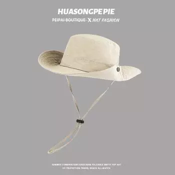 Alpine Cap Men Outdoor Fishing Sun Hat Pure Color All-Matching Spring/Summer Sun Protection Hat Travel Quick-Drying Bucket Hat C3670 beige M(56-58cm)