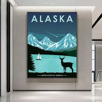 Аляска туристическая картина современное настенное искусство холст печать горный водный олень природный пейзаж плакат для гостиной домашний декор Cuadros 21x30cm No Framed