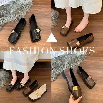 Already bulk goods low heel (less than 3cm) PU single shoes PU rubber one pedal square head shallow mouth square heel 35 чёрный