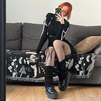 AltGoth Хэллоуин Темное готическое платье Женское киберпанк Харадзюку Череп Принтованное длинное облегающее платье Y2k Эмо Альт Гранж Наряд S чёрный