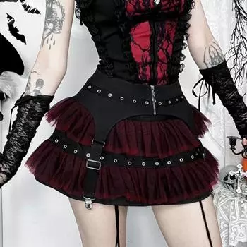 AltGoth Streetwear Панк Готическая юбка Женская Harajuku Y2k E-girl Эмо Альтернатива Гранж Красный Черный Сетчатый Лоскутный Плиссированные юбки S красный