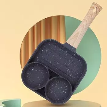 Алюминиевая антипригарная сковорода для яиц с деревянной ручкой, совместимая с газовой и индукционной плитой для блинов, яиц и стейков чёрный