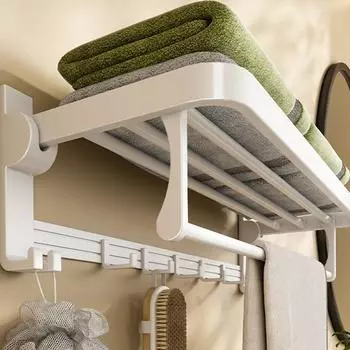 Алюминиевая белая вешалка для полотенец, складной держатель с фиксированным крючком, настенная полка, вешалка для душа, аксессуары для ванной комнаты белый