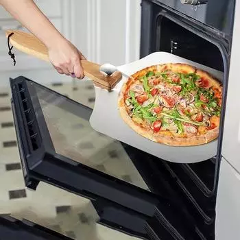 Алюминиевая лопатка для пиццы премиум-класса с резаком Лопатка для пиццы со складной деревянной ручкой Лопатка для пиццы A