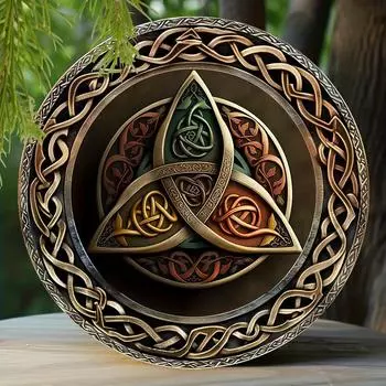 Алюминиевая настенная табличка с кельтским символом трискелиона 2D (8 x 8 ) - Идеальный подарок для декора дома, сада или патио чёрный