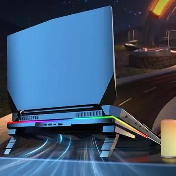 Алюминиевая охлаждающая подставка для ноутбука, светодиодные игровые кулеры для ноутбуков, тихие вентиляторы для ноутбуков, высокая подставка с портом USB/USB C серый