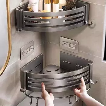 Алюминиевая полка для ванной комнаты с клеевым слоем без сверления, держатель для хранения шампуня и косметики, кухонный органайзер, настенный доступ к полке