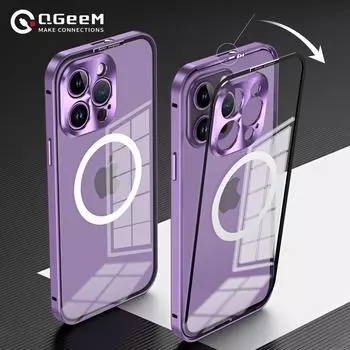 Алюминиевая рамка для беспроводной зарядки Алюминиевая рамка Магнитный чехол для iPhone 15 14 13 12 Pro Max Защитное стекло объектива HD прозрачная объединительная панель For iPhone 12 чёрный