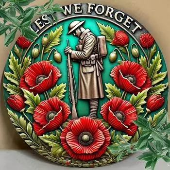 Алюминиевая табличка, 1 шт. с маковым венком . Металлическое настенное искусство, водостойкий и устойчивый к ржавчине декор, памятный подарок для дома и сада». L белый