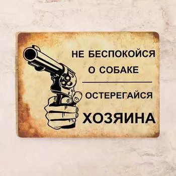 Алюминиевая табличка Не беспокойтесь о собаке, остерегайтесь хозяина, металл, 20x30 см 20x30cm