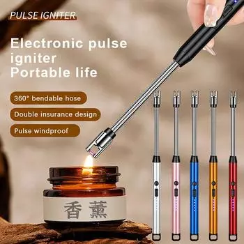 Алюминиевая трубка USB дуговой импульсный пистолет зажигания газовая плита воспламенитель ветрозащитный шланг зажигалка уличная свеча 360 градусов чёрный