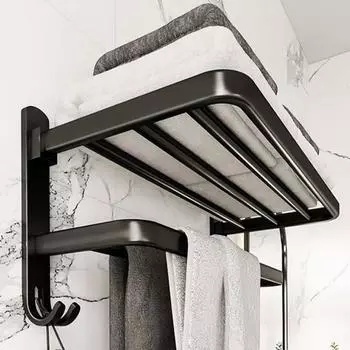 Алюминиевая вешалка для хранения в ванной комнате, настенная вешалка для полотенец, черная, неперфорированная, для туалета, вешалка для полотенец