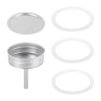 Алюминиевые детали кофейника uxcell для кофеварки эспрессо из нержавеющей стали, 1 фильтр и 3 силиконовых прокладки, 1 воронка 81x71x4 мм для 12 чашек кофе мокко
