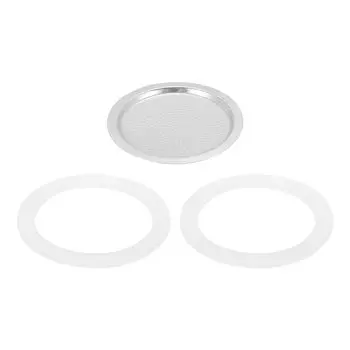 Алюминиевые детали кофейника uxcell для кофеварки эспрессо из нержавеющей стали с 1 фильтром и 2 силиконовыми прокладками, кофейник для кофеварки мокко на 6 чашек 64x53x3,4 мм