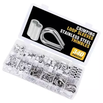 Алюминиевые обжимные петли 340 шт. Кабельные наконечники, гильзы для троса, петли, набор ассорти