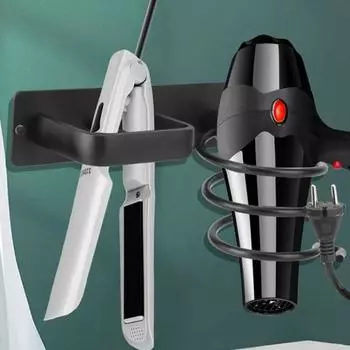 Алюминиевый держатель для фена для волос, современное настенное крепление, выпрямитель для волос с сильной нагрузкой, выпрямитель для волос в ванной комнате чёрный