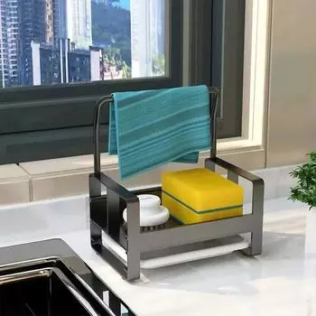 Алюминиевый держатель для губки, кухонная раковина, полка-органайзер, стеллаж для хранения с поддоном для слива, полка для слива мыла, кухонные принадлежности