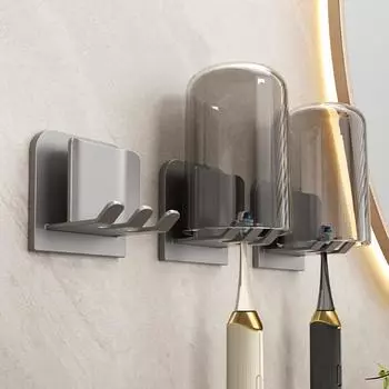 Алюминиевый держатель зубной щетки настенный без сверления липкий органайзер стойка для ванной без перфоратора электрический держатель зубной щетки с чашкой чёрный