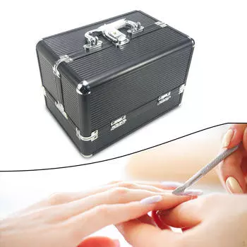 Алюминиевый футляр для макияжа, маникюрная коробка, органайзер для туалетных принадлежностей, для хранения косметики, для путешествий, косметики black