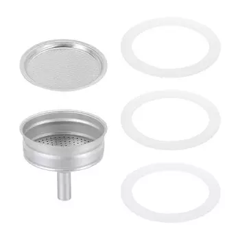 Алюминиевый кофейник uxcell для кофеварки эспрессо из нержавеющей стали 1 фильтр 3 силиконовых прокладки 1 воронка 56x48 x3 мм 3 чашки для кофеварки мокко