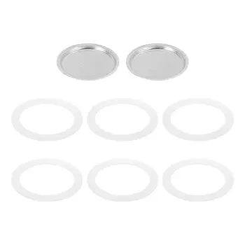 Алюминиевый кофейник uxcell для кофеварки эспрессо из нержавеющей стали с 1 фильтром и 6 силиконовыми прокладками 56x49x4 мм, кофейник для кофеварки мокко на 3 чашки