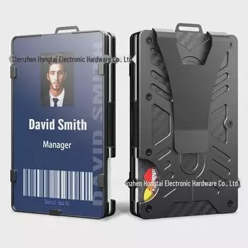 Алюминиевый кошелек для карт с блокировкой RFID — минималистичный дизайн с защитой от краж для мужчин, с отделением для бейджа чёрный