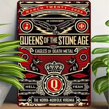 Алюминиевый металлический настенный арт 1 шт. Ретро концертный плакат. Водонепроницаемый декор для дома с Queens of Stone Age и Eagles of Death Metal. 20x30cm белый