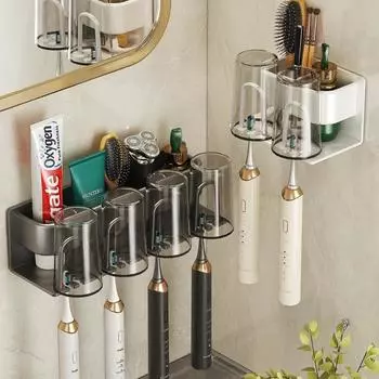 Алюминиевый настенный держатель для электрической зубной щетки без дырокола, крючок для хранения стаканчиков зубной пасты, органайзер для аксессуаров для ванной комнаты