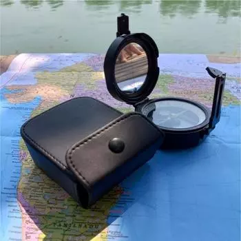 Алюминиевый навигационный карманный транзитный компас Brunton с кожаным футляром