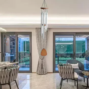 Алюминиевый подвесной орнамент с колокольчиком ветра, декоративный колокольчик с ловушкой для дверного двора на открытом воздухе серебряный