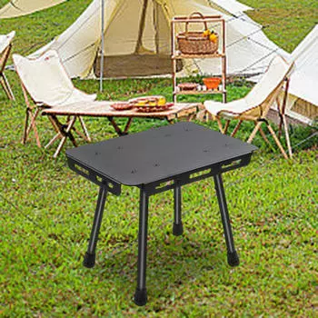 Алюминиевый походный стол с небольшим табуретом для путешествий и рыбалки Black Bag