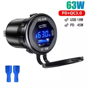 Алюминиевый Quick Charge 3.0 USB + PD автомобильное зарядное гнездо 12 В/24 В 63 Вт двойной USB мотоциклетный разъем розетка зарядный адаптер